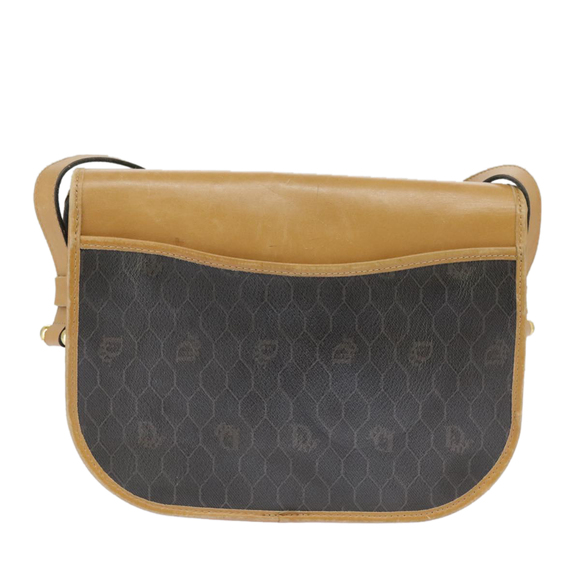 Christian Dior Honeycomb Canvas Shoulder Bag PVC Leather Beige Gold Auth bs18673